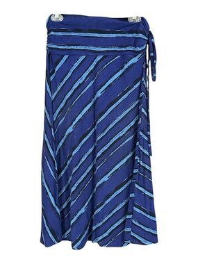 Alpine Design Maxi Skirt Purple Black Blue Striped Drawstring Waist Stretch Sz L
